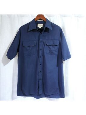 Mens Shirt Lg Tall 16 - 16.5 Short Sleeve Button Down Shirt Blue